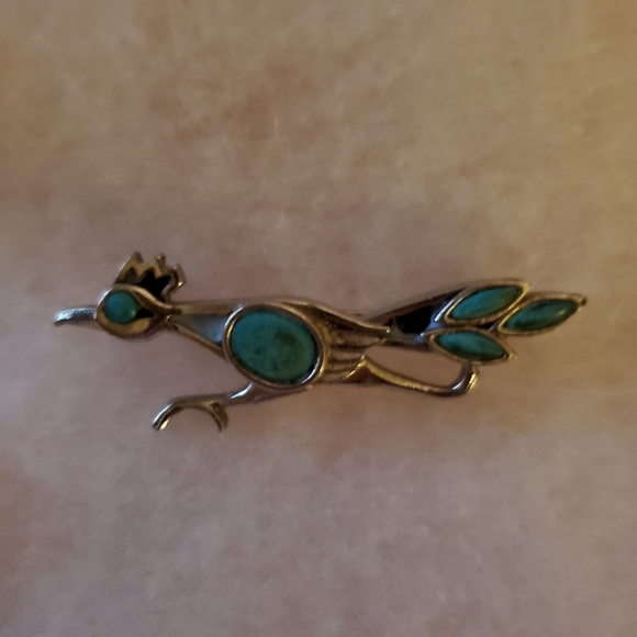 St. Labre Jewelry - Vintage Silver & Turquoise Roadrunner Pin/Brooch